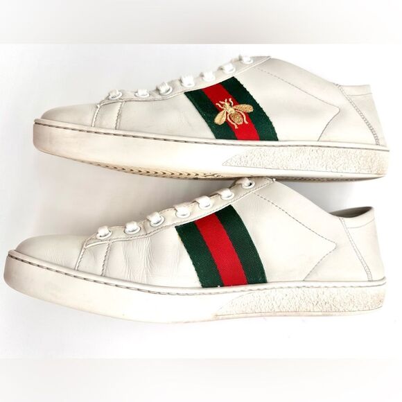 Gucci Ace Sneakers Bee Embroidered White Leather Collapsible Heel EU 38 US 8 - Picture 10 of 11